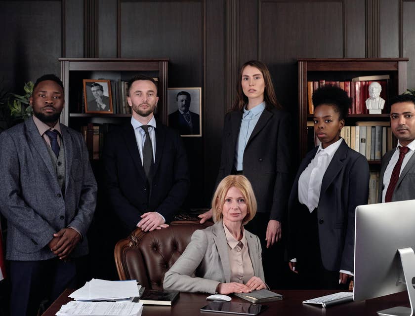 Photo of the president together with her executive team members while inside her office.
