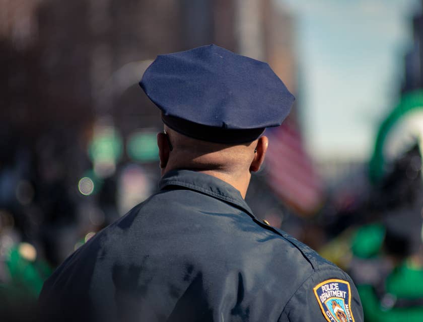 Prison warden wearing a police uniform while participating at an annual event.