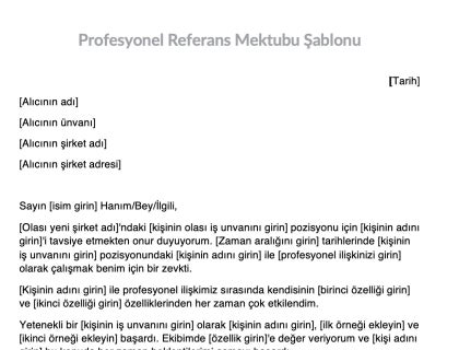 Profesyonel referans mektubu örneği