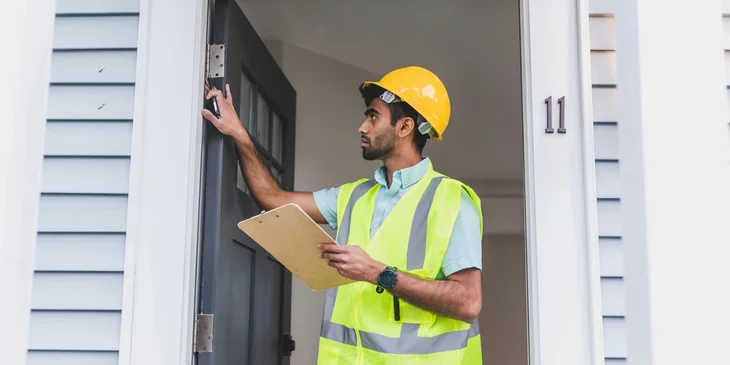 A property inspector inspecting a residential property.
