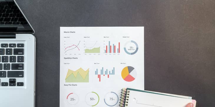 Quantitative researcher holding a pen and looking at charts