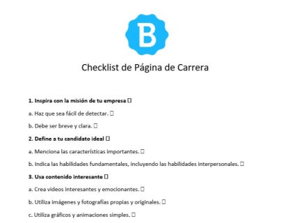 Ejemplo de checklist para una página de carrera.