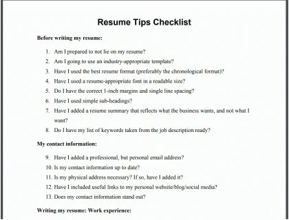 Resume Tips Checklist