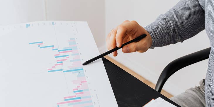 Risk manager is analyzing market trends,