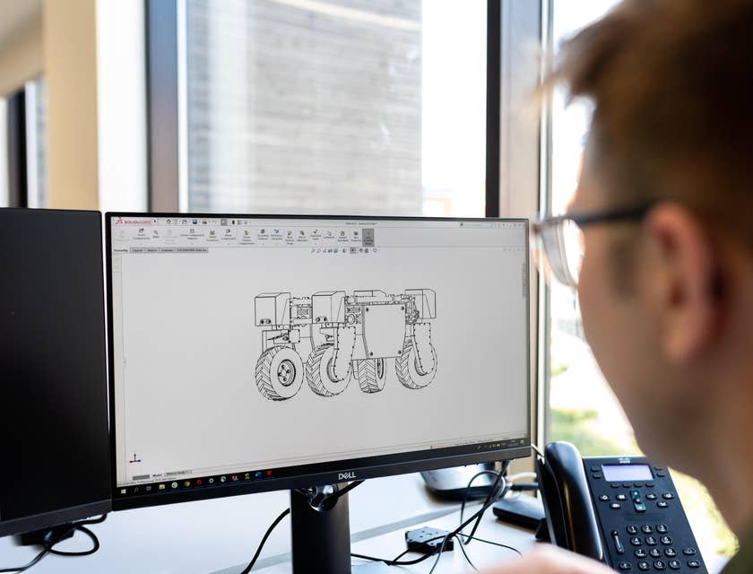 Robotics engineer finalizing his design on his workstation