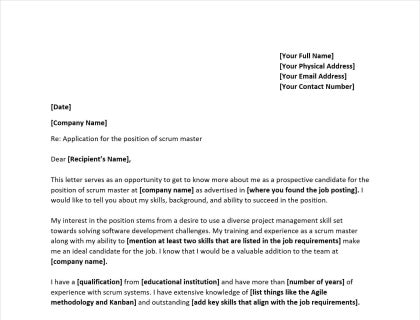 Scrum Master Cover Letter Template