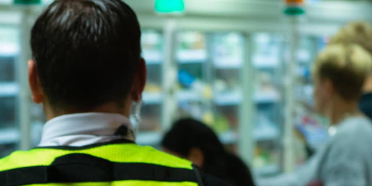Security guard inside of a shop