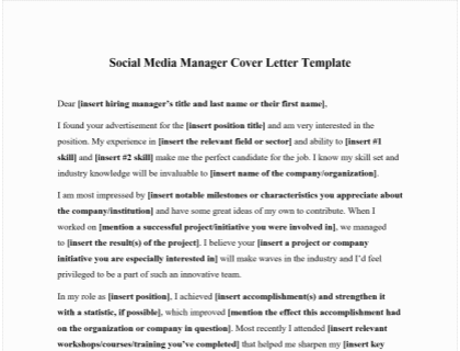 Industrial genio Janice Social Media Manager Cover Letter