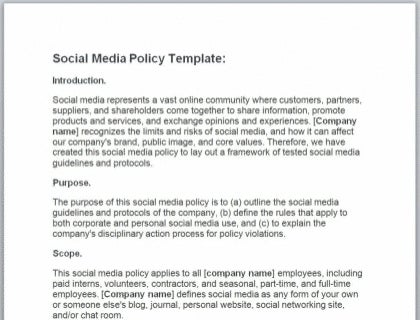 Social media policy template in Microsoft Word format.