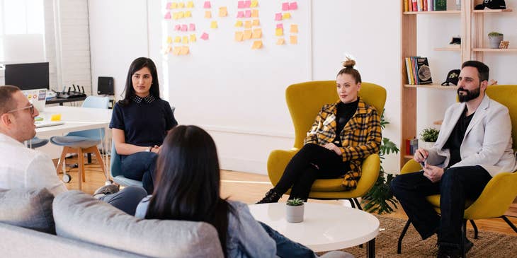Sociologist talking to a focus group