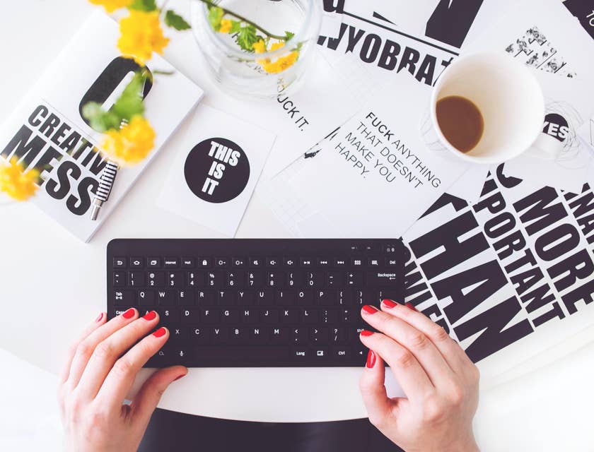 speech writer typing on a keyboard