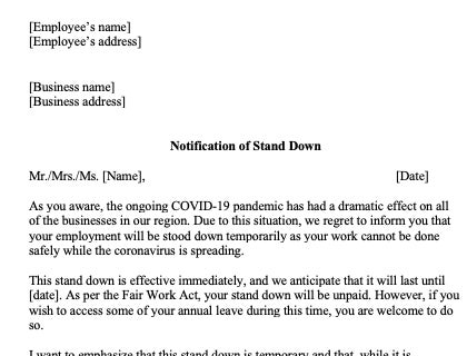 Stand down letter template Betterteam.