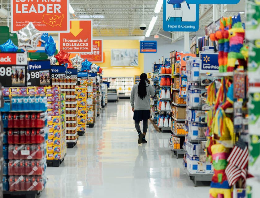 Store keeper walking around the store making sure everything is clean and organized