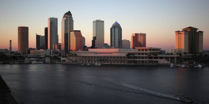 A skyline of buildings in Tampa, Florida.