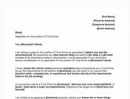 application letter as truck driver