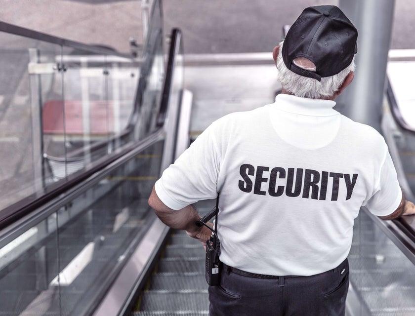 Unarmed Security Guard on an escalator