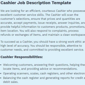Use a cashier job description template to make it easier.