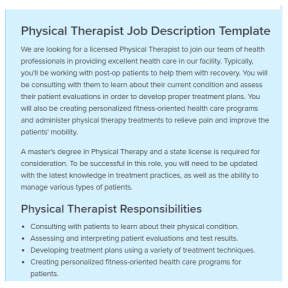 Physiotherapist job description canada