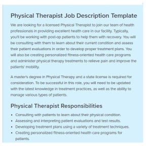 Use a physical therapist job description template to make it easier.
