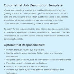 Job description of an optometrist