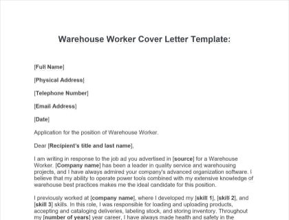 Warehouse Worker cover letter template