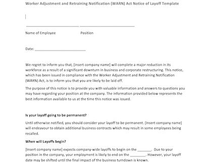 WARN act notice template