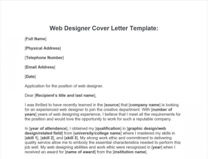 cover letter for job web designer