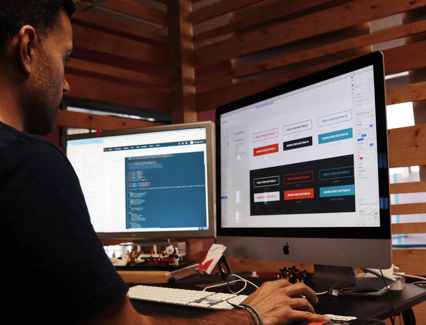 Web Designer picking button UI designs for his next project