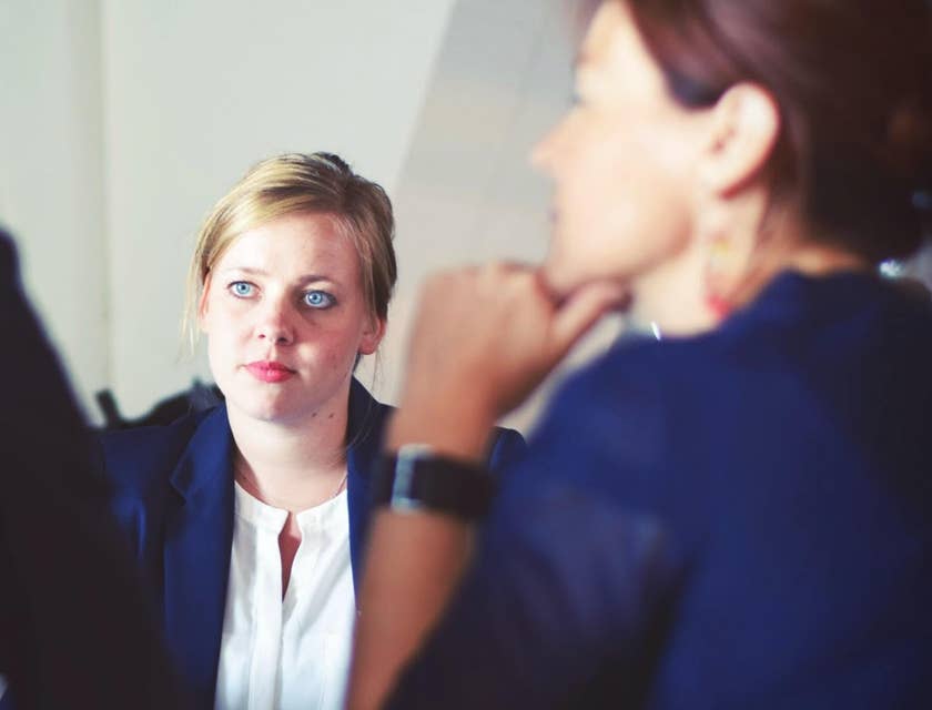 A businesswoman being interviewed.